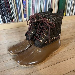 Sperry brown quilted saltwater duck boots waterproof rubber Womens size 8